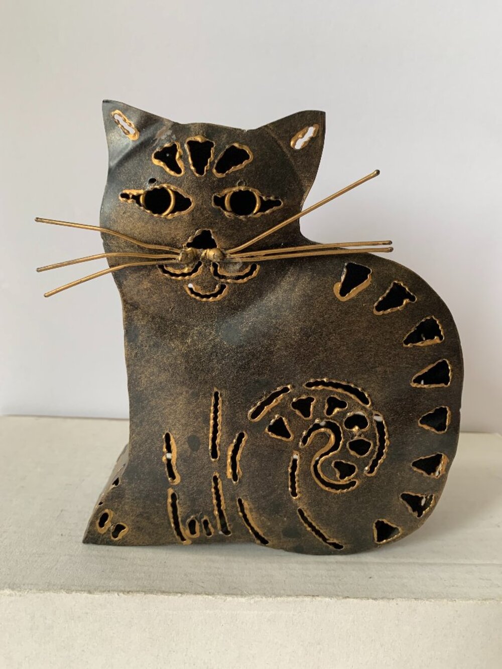 Vintage Cat Metal Tealight Candle Holder Made In Indonesia
